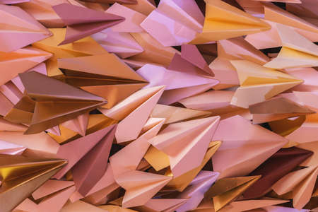 Vintage Suitcases and Paper planes. Design and travel concept. Model of runway strip. Origami.