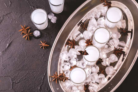 Arabic alcohol drink Raki with anis and ice.Turkish and Greek Traditional aperitif arak, Ouzo