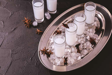 Arabic alcohol drink Raki with anis and ice.Turkish and Greek Traditional aperitif arak, Ouzoの写真素材
