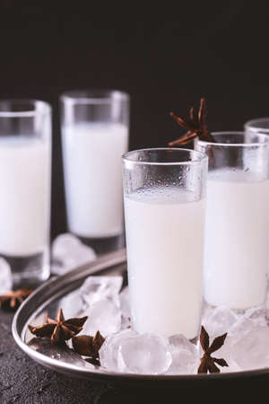 Arabic alcohol drink Raki with anis and ice.Turkish and Greek Traditional aperitif arak, Ouzoの写真素材