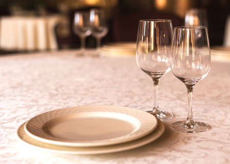 Elegant beautiful decorated table in restaurant. Close up.の写真素材