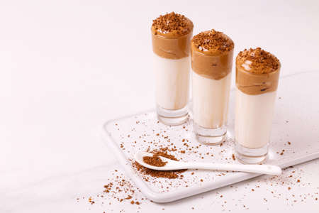 dalgona coffee cocktail liquor. trendy South Korean cold summer drinkの写真素材