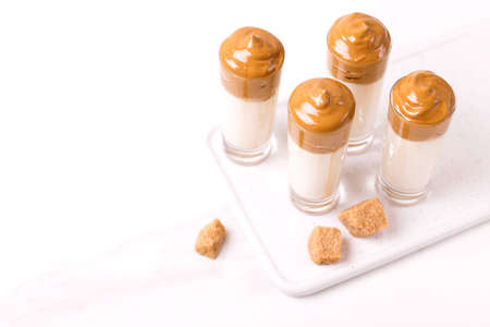 dalgona coffee cocktail liquor. trendy South Korean cold summer drinkの写真素材