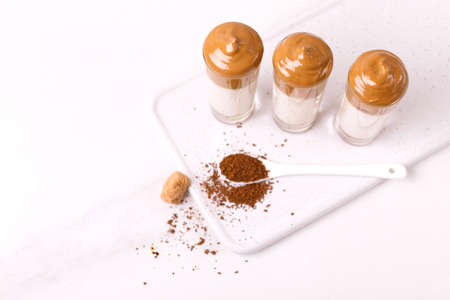 dalgona coffee cocktail liquor. trendy South Korean cold summer drinkの写真素材