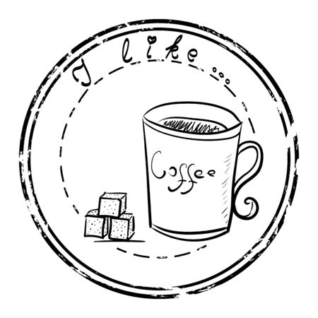 Coffee and sugar set stamp isolated on a white backgroundのイラスト素材