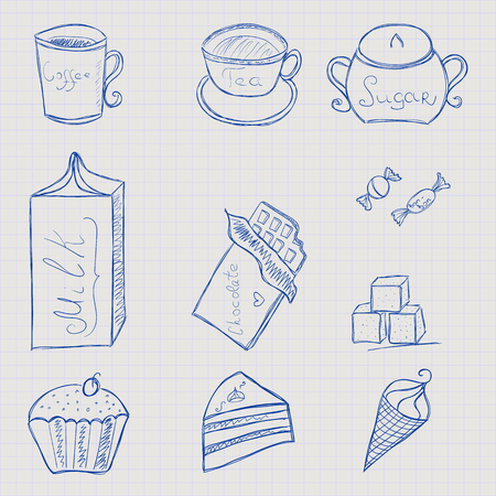 Sweet food set isolated on a leaflet in the boxのイラスト素材