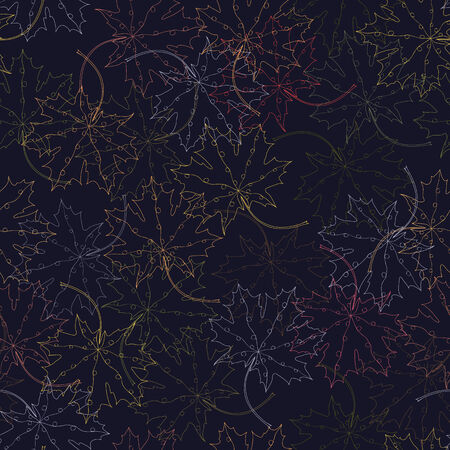 Maple leaf silhouette seamless pattern on dark backdropのイラスト素材