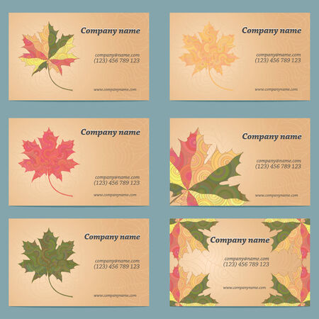 Set of business card with colored maple leafのイラスト素材