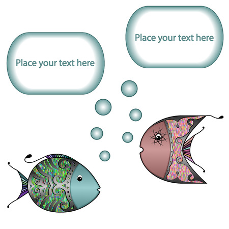 two fishes with dialogue windows in which can be replaced the text isolated on a white backgroundのイラスト素材