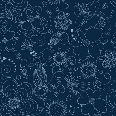 Dark blue floral seamless patternのイラスト素材