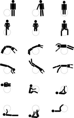 Black men do gymnastics on the ball  Black and white drawingのイラスト素材