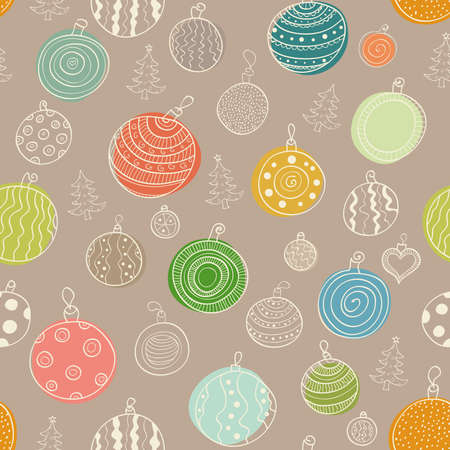 Vector Christmas seamless background with balls and Christmas treesのイラスト素材