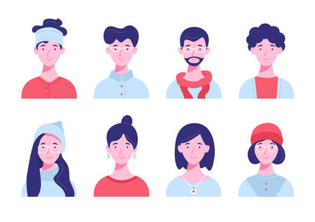 Set of icon avatars for social network and web. Flat style vector illustration. Different human...