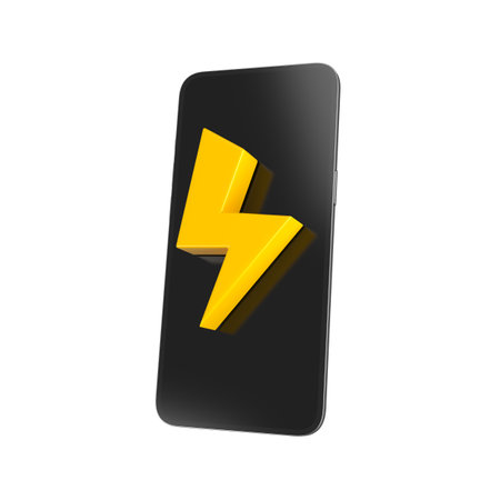 Thunder bolt on black screen. Charge smartphone concept. 3d rendering.の写真素材