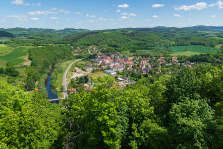 Panorama of the city of Wlen - Valley of the Bobr River near Jelenia Goraのeditorial素材