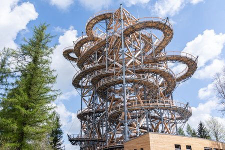 Swieradow Zdroj, Poland, Lookout Tower in spa resort in the Izerskie Mountains in Polandのeditorial素材