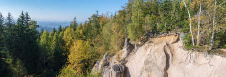 Autumn panorama of the Rudawy Janowickie mountains in Lower Silesia Polandの写真素材