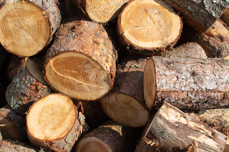 Chopped pine wood stacked