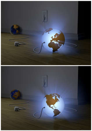 two globe powered electric gridの写真素材
