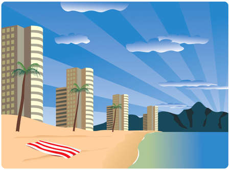 Look at the beach & building on the seashoreのイラスト素材