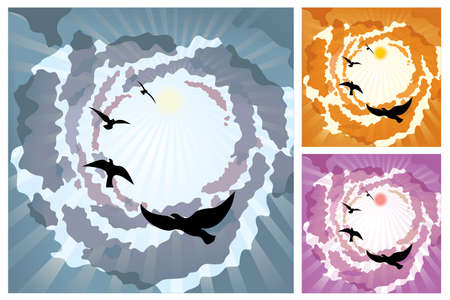 Birds fly to the sunのイラスト素材