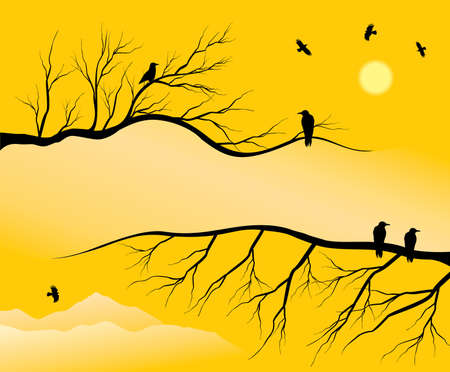 background composed of branchs & crowのイラスト素材