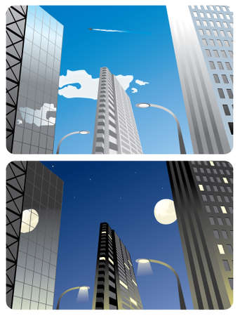 images of the business centre - in the daytime and at night. のイラスト素材