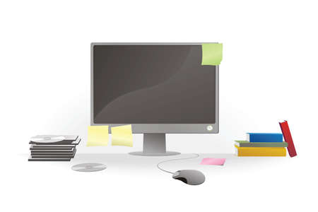 workplace with lcd monitor & note のイラスト素材