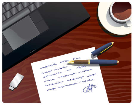 workplace with notebook & working paperのイラスト素材