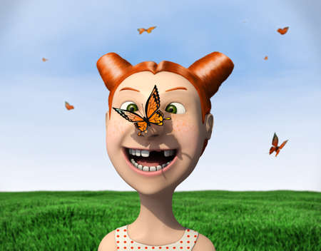 butterfly sits on a girlの写真素材