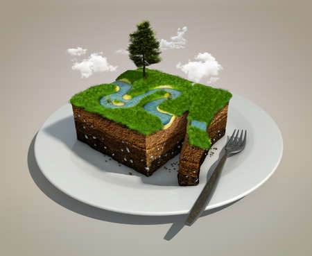 piece of land like a dish on a plateの写真素材