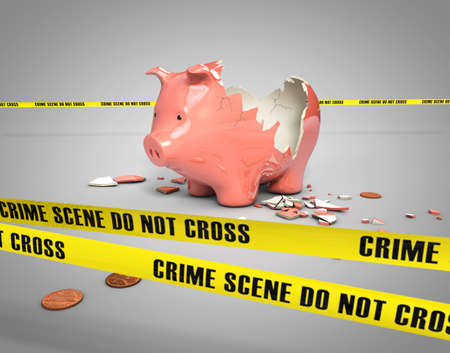 stolen savings from a broken piggy bankの写真素材