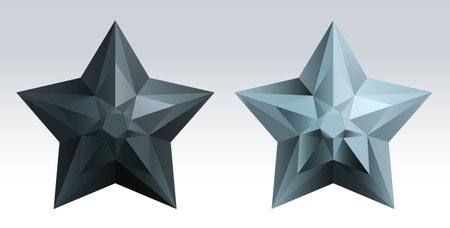 3D stars of white and black color, located on a light background. Vector illustrationのイラスト素材