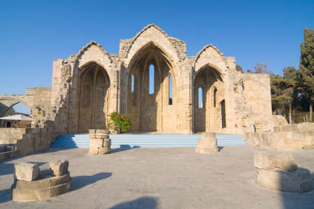 Romanic basilica ruins, old town of Rhodes, Greeceの写真素材