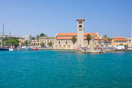 Entrance in Mandraki harbor,Rhodes のeditorial素材
