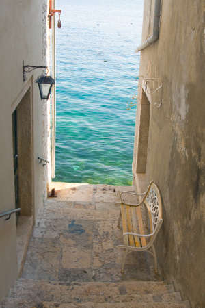 Narrow stone street of Rovinj, Croatiaの写真素材