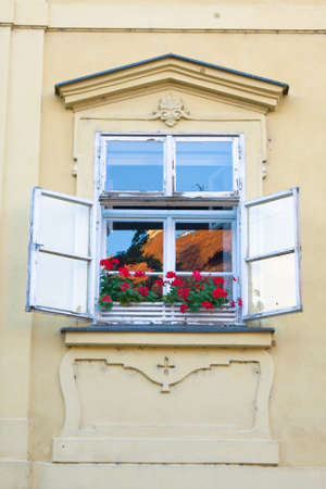 Window and flower, Prague, Czech Republicの写真素材