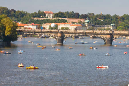 View of the Vltava River, Prague, Czech Republic の写真素材