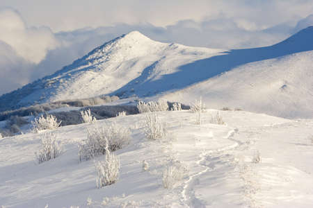 winter mountains landscape, Bieszczady National Park, Polandの写真素材