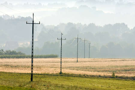 Electricity pylons at sunriseの写真素材