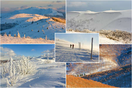 winter mountains landscape, collageの写真素材