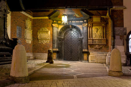 Night city square in Krakow, Polandの写真素材