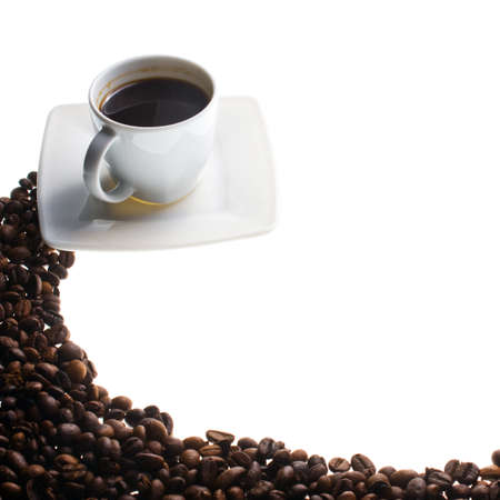 Coffee cup and grain on white background の写真素材