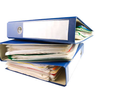 Stack of folders. Pile with old documents and bills. Isolated on white background の写真素材