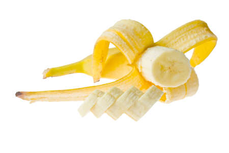 Ripe bananas isolated on white の写真素材