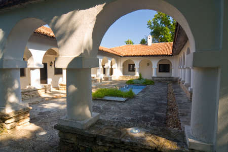 Courtyard with swimming pool, Gardens in Balchik, Bulgariaのeditorial素材