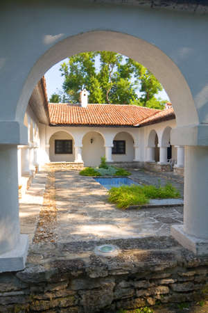 Courtyard with swimming pool, Gardens in Balchik, Bulgariaのeditorial素材