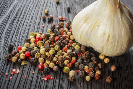 Organic garlic and hot pepper の写真素材