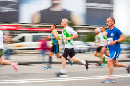 KRAKOW, POLAND - MAY 18 : Cracovia Marathon. Runners on the city streets on May 18, 2014 in Krakow, POLAND のeditorial素材