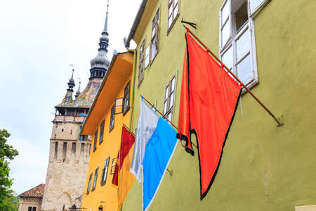 three flags on the wallの写真素材